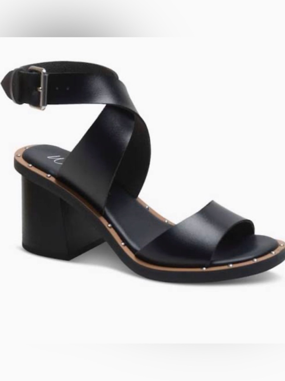 Wild Pair Black Studded Cross-Strap Block Heel Sandal